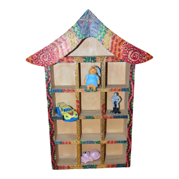 ♻️Riri Créativity | Hand-drawn Colorful Wooden House Shaped Mini Shelf Signed♻️ - Picture 2 of 11